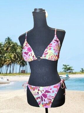 H&M Women's Multi-Print Bikini Set Ruched Cheeky Bottoms Size 8